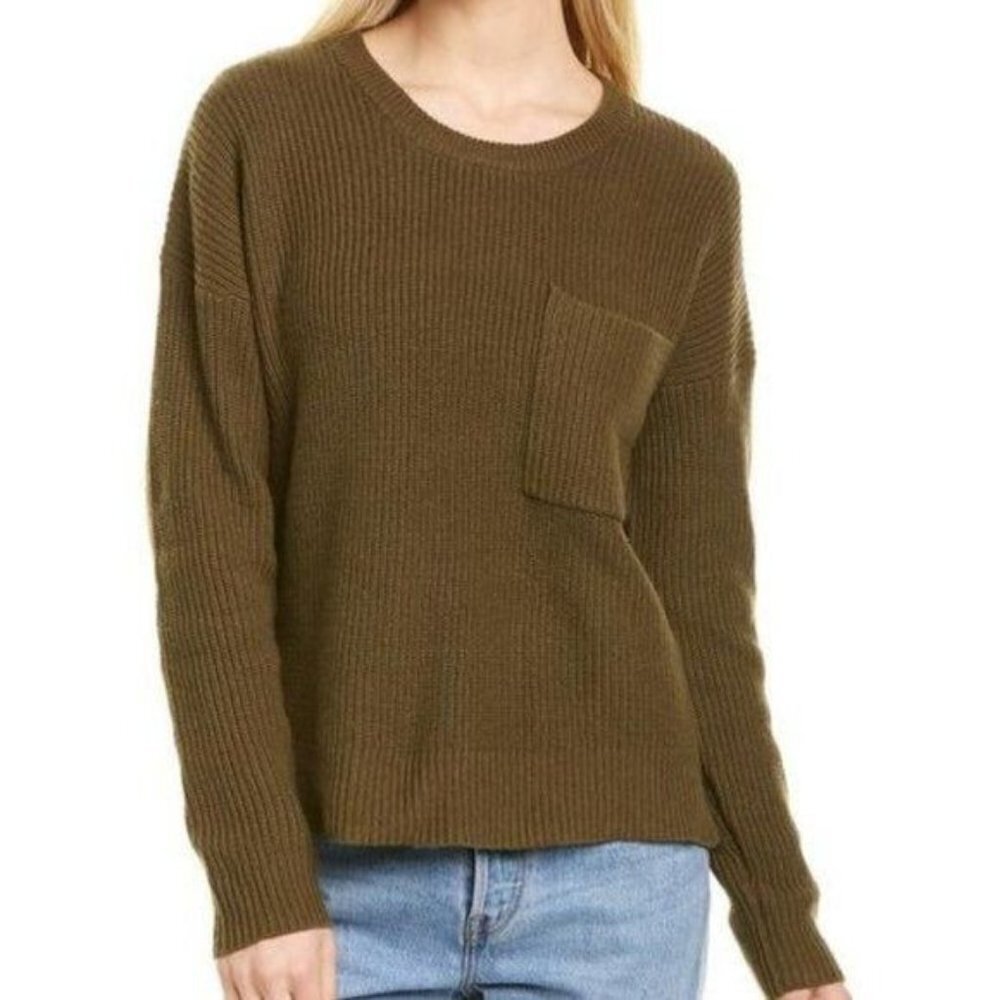 Madewell Thompson Sweater Pocket Pull Over Ribbed Crew Neck‎ Sweater sz Small